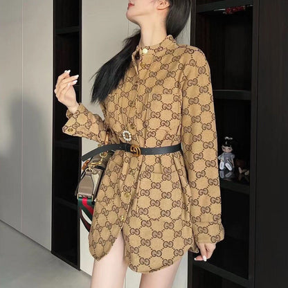 women's new jacquard denim shirt slit jacket