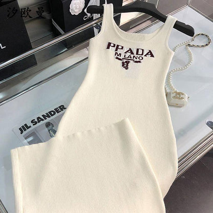 New Fashion All-match Ice Silk Knitted Sling Dress 1024040306