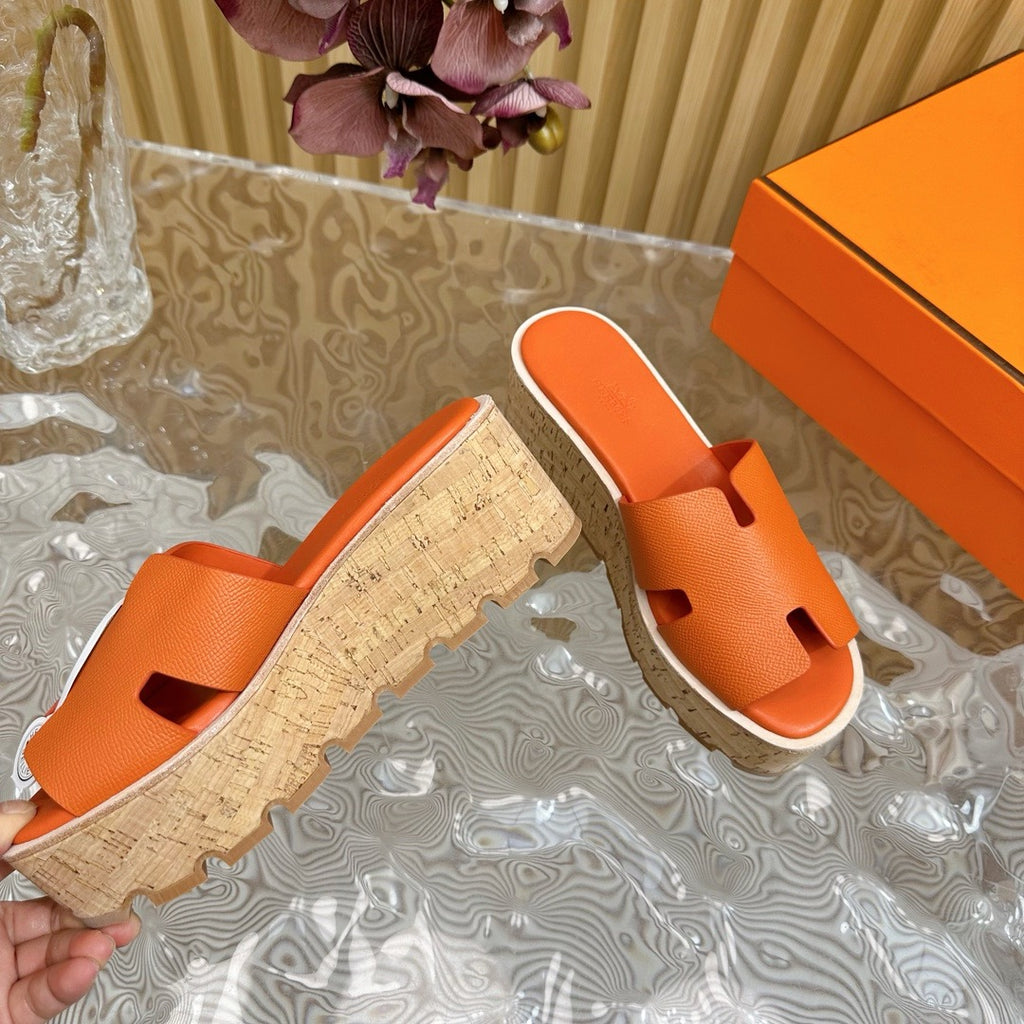 HM thick-soled platform slippers with wooden bran soles 0724082803