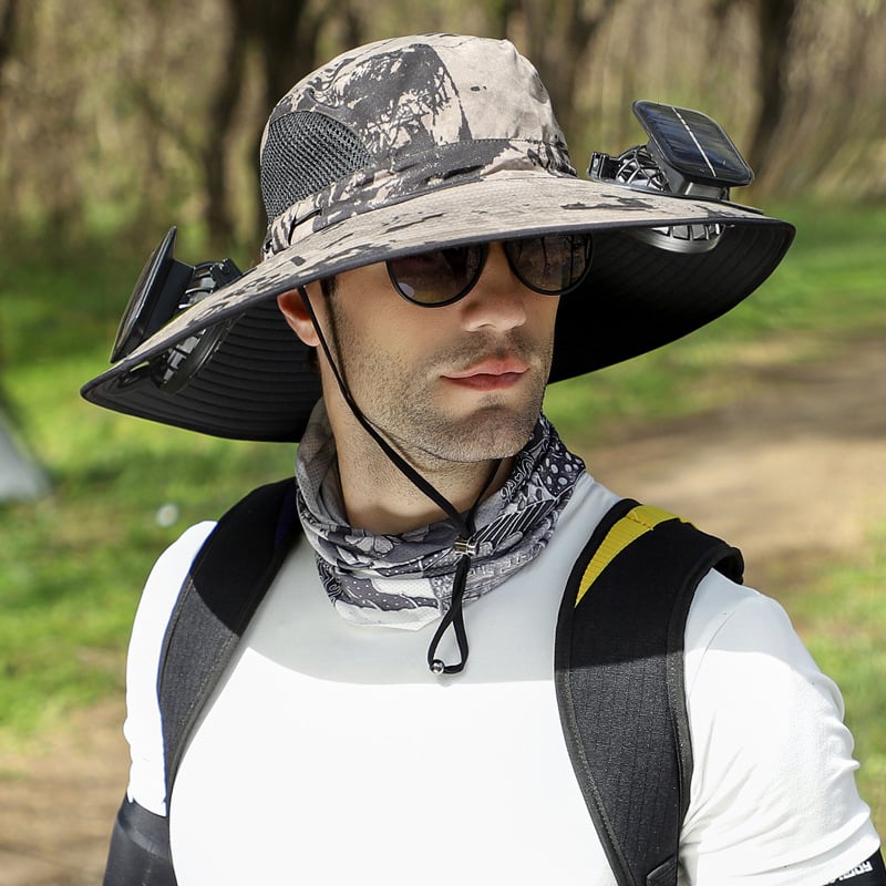 🔥Father's Day Sale- Wide Brim Solar Fan Outdoor Fishing Hat-Solar & USB Charging