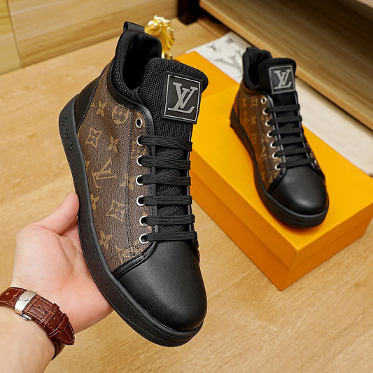 Brown High-Top Print Oxford Casual Sneakers