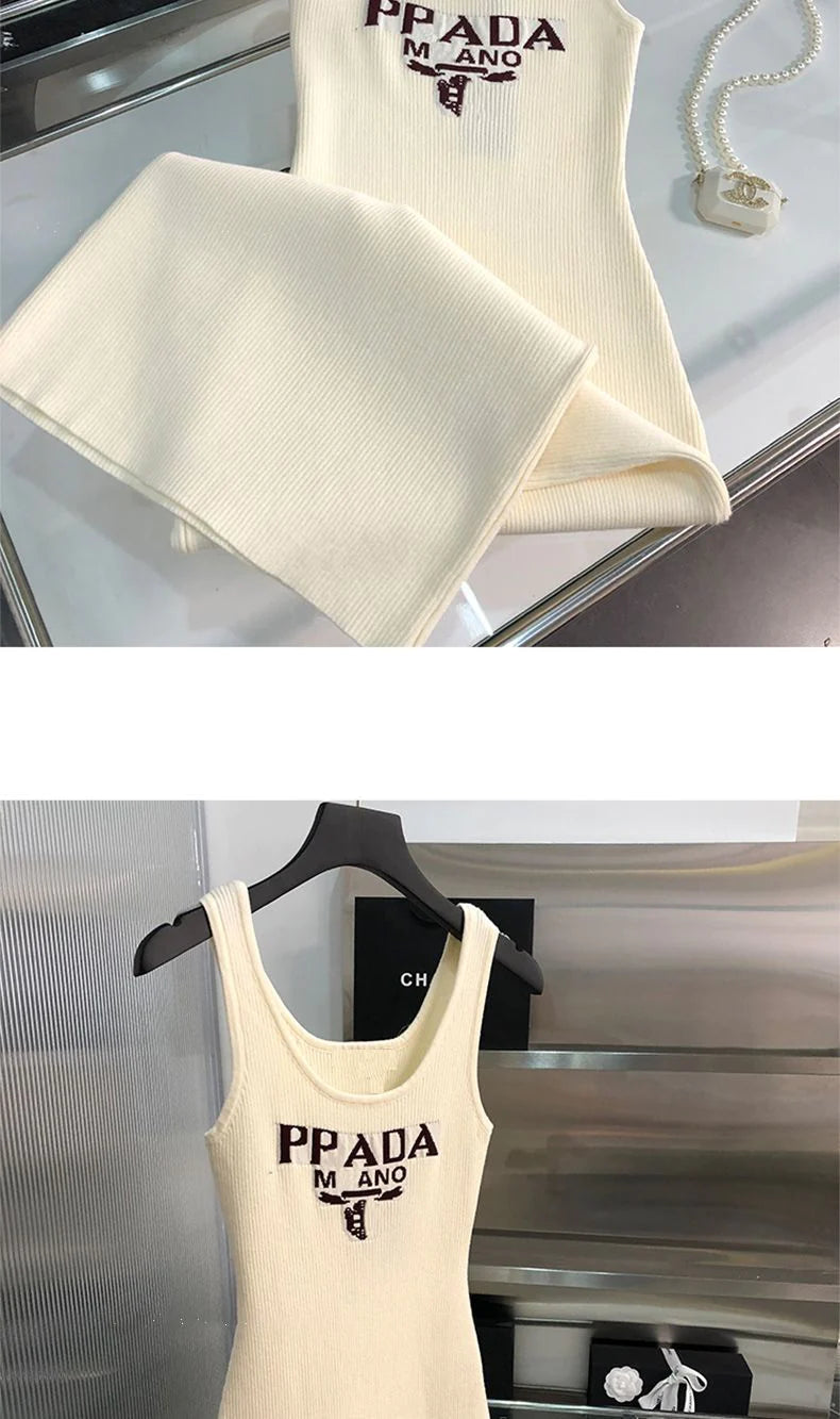 New Fashion All-match Ice Silk Knitted Sling Dress 1024040306