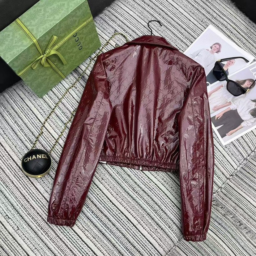 New Double G Lapel Short Leather Jacket 1025102402