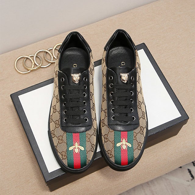 Men's Brown  Leisure printed canvas heavy industry bee casual shoes