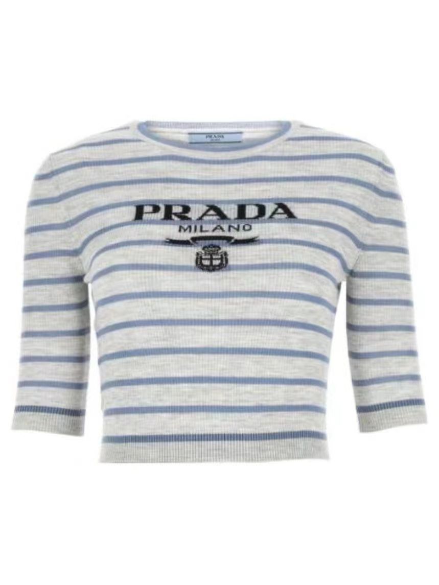 2023 New Slim Blue Gray Striped Short Sleeves PD10062748