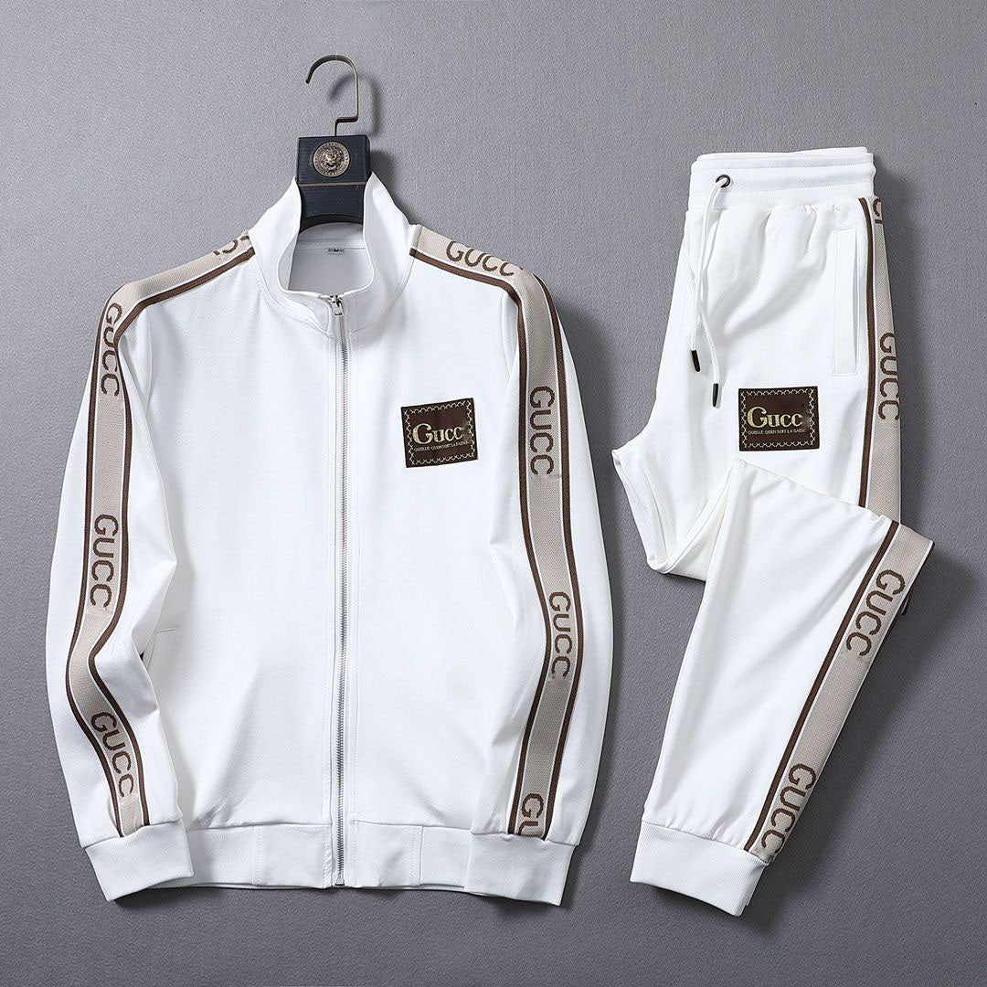 Men's light luxury webbing embroidery long-sleeved casual sports trousers two-piece suit