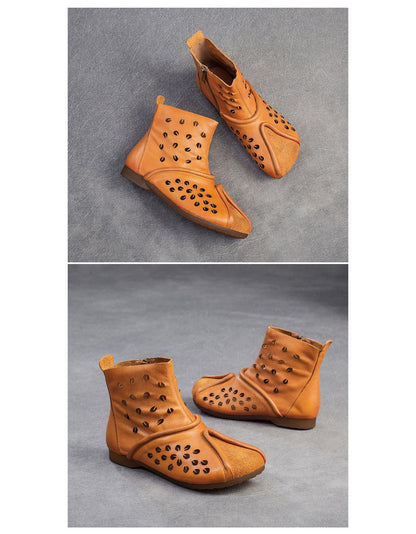 Handmade Soft Leather Hollow Wide Toe Box Boots