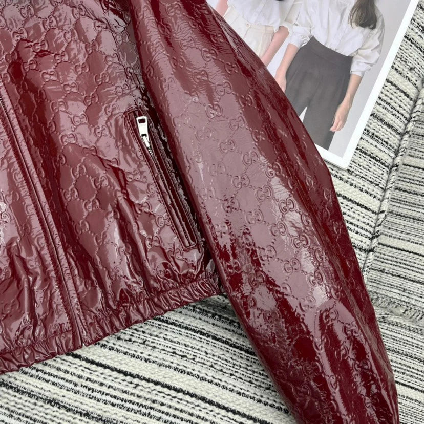 New Double G Lapel Short Leather Jacket 1025102402