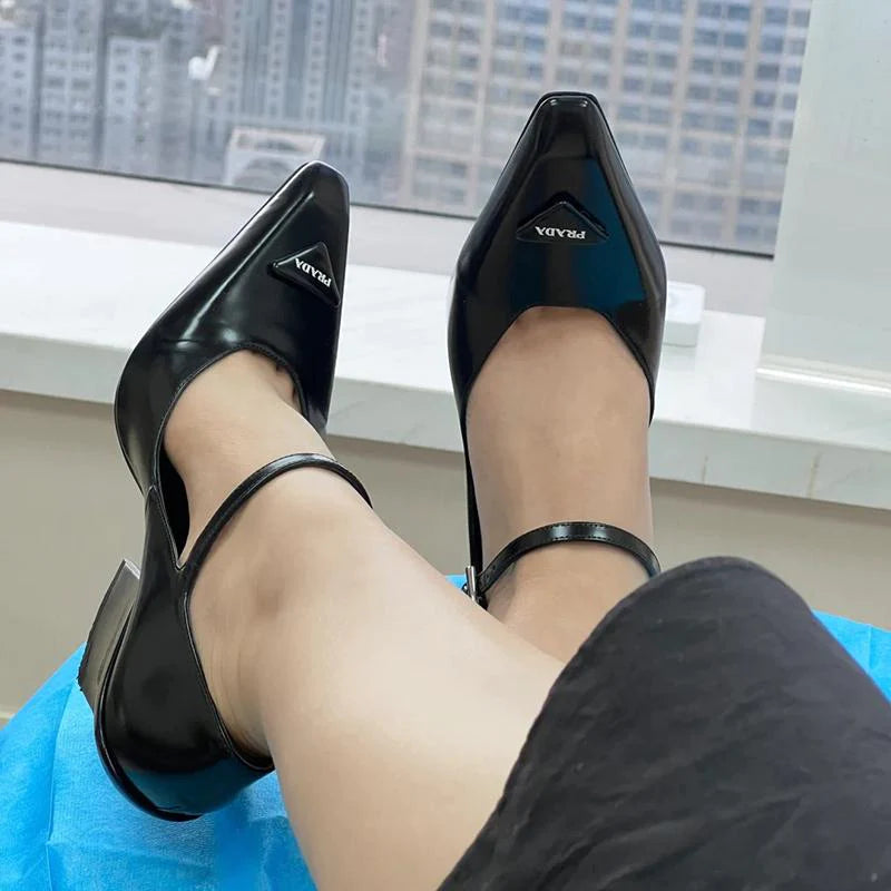 New Retro Shallow Mouth Pointed Mary Jane Single Shoes 1023122808