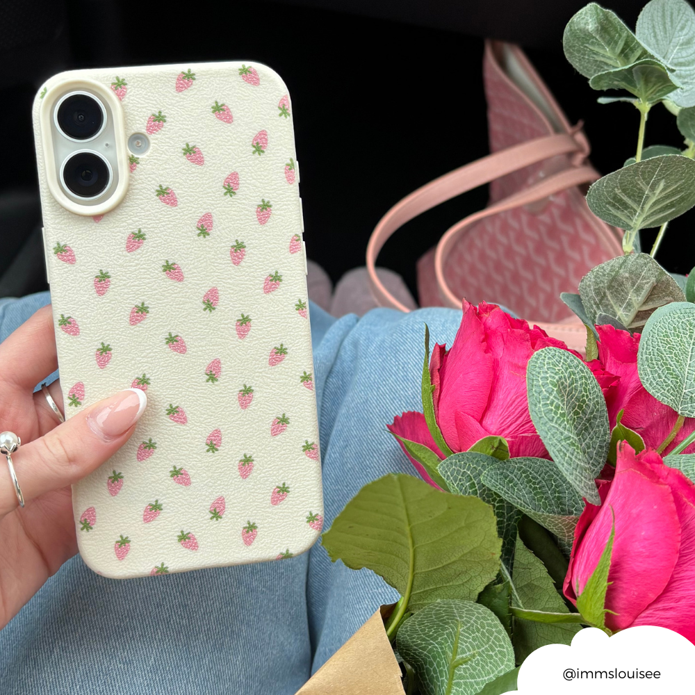 Ditsy Strawberries Phone Case - Soft White