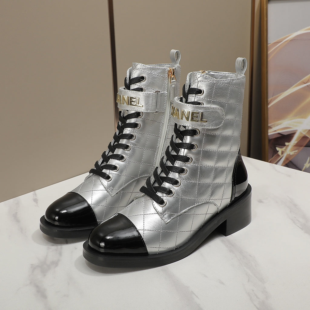 CNL fashion rhombus gold and silver cowhide boots 0724101707