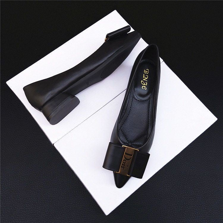 BLACK HANDMADE LEATHER DLOGO WOMEN'S SLIPPERS