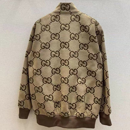 Casual brown letter-printed coat fashion collar zipper design