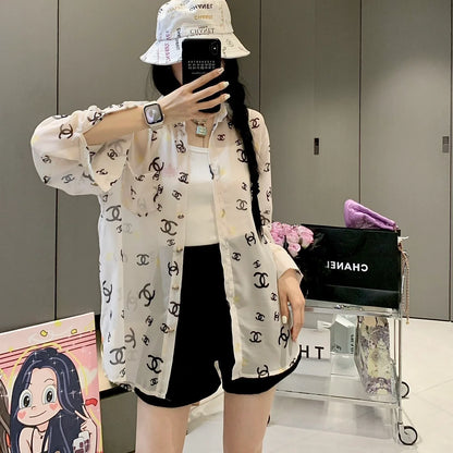 Fashion Letter Printing Old Flower Sunscreen Shirt 1024042620