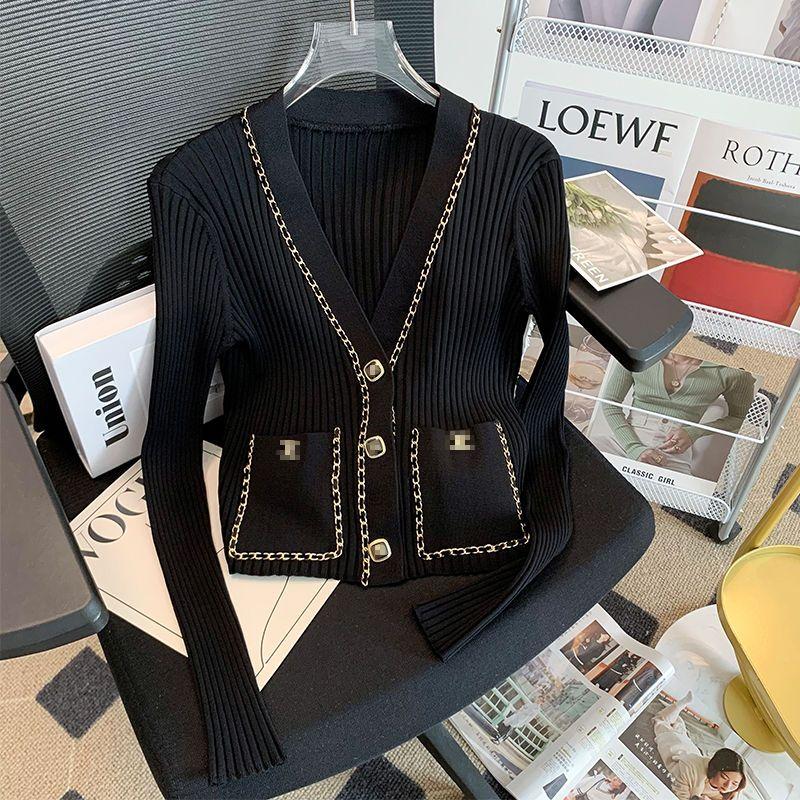 V-neck Metal Chain Slim Long-sleeved Cardigan 0823112813