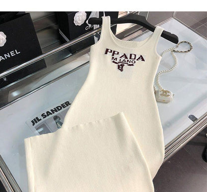 New Fashion All-match Ice Silk Knitted Sling Dress 1024040306