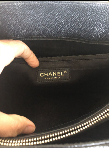 Authentic Cl CC BlackGold Caviar Quilted Grand Shopping Tote 0424031803