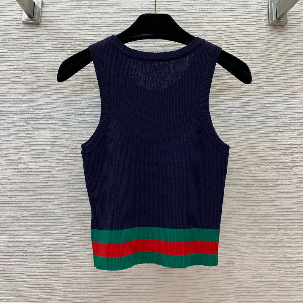 Slim-fit stretch-knit vest top with embroidered logo and contrast stripes 0724100901