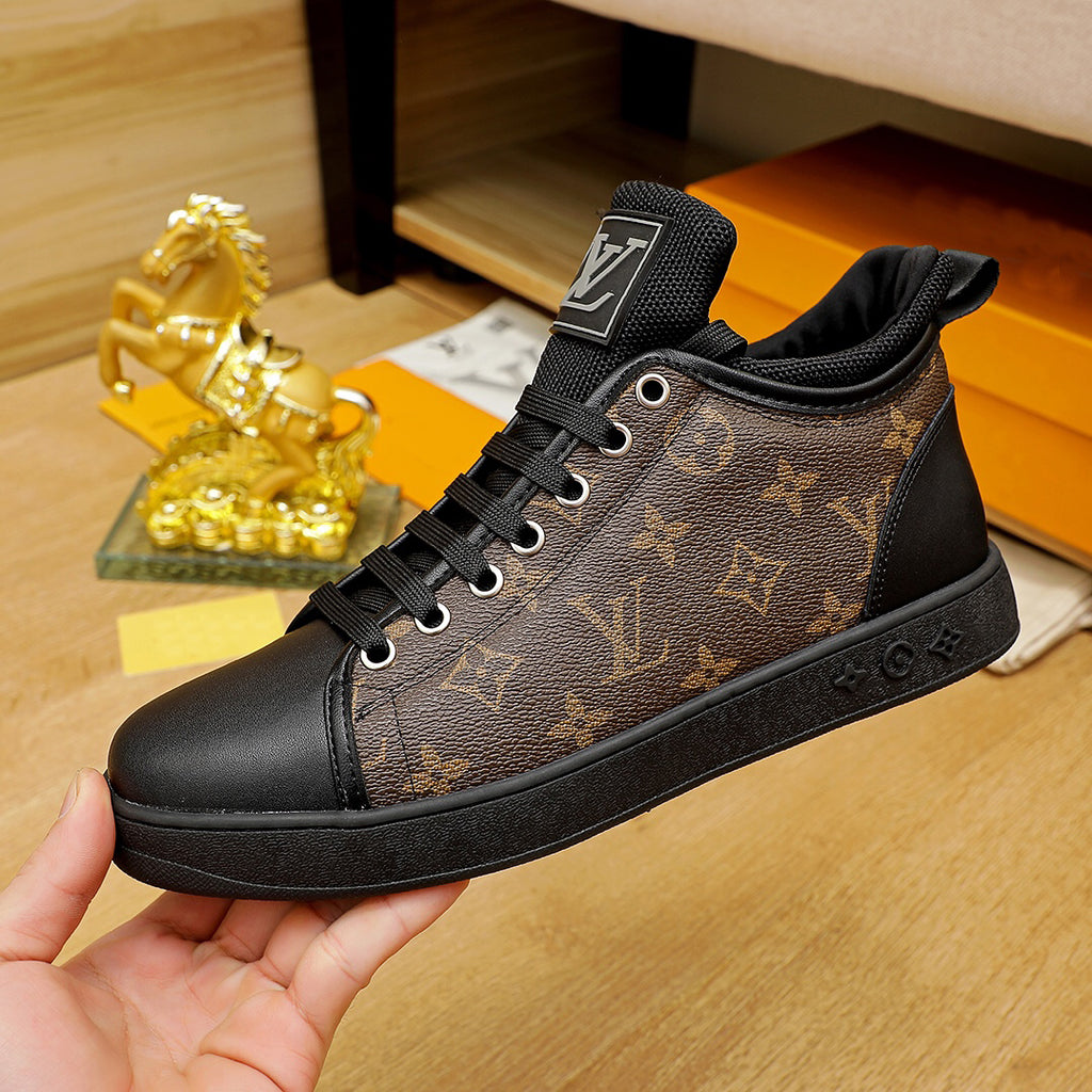 Brown High-Top Print Oxford Casual Sneakers