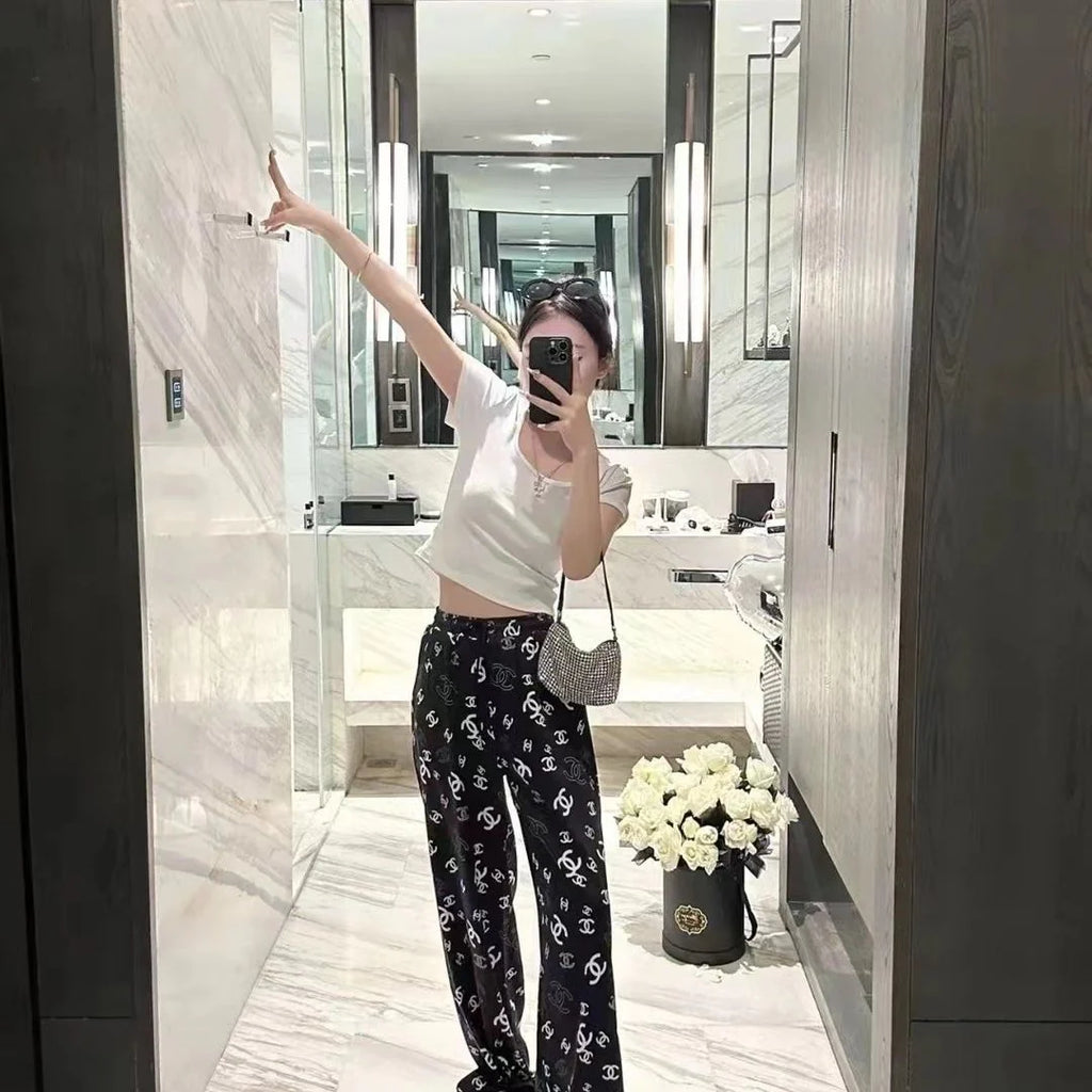 Luxury Fashion Printed Casual Wide Leg Pants 1024062113