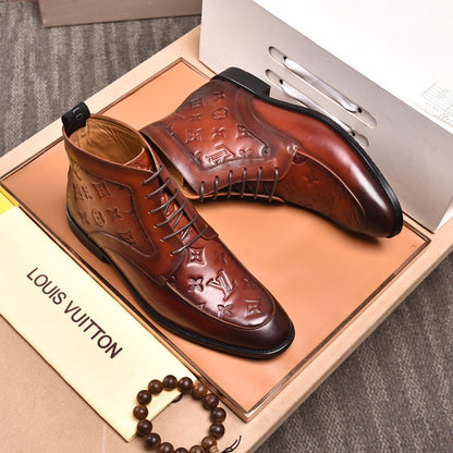 LVV high-top printed business leather shoes 0724120515