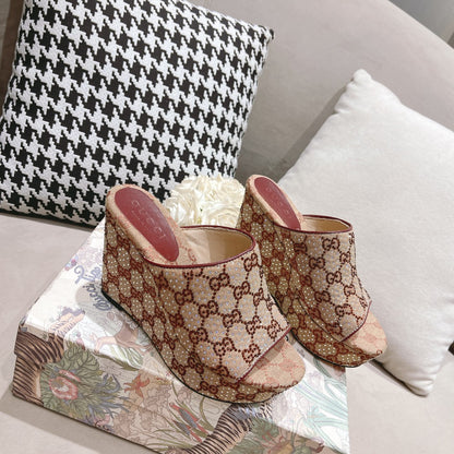 G new printed sequins platform ladies slippers XC07061201