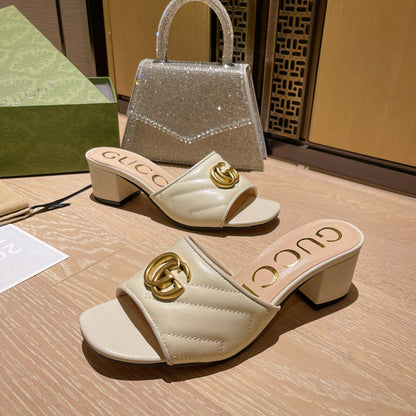 Black G Logo Handmade Leather women's High Heeled-WX05202362601