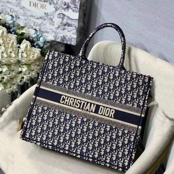 Book Tote Blue Oblique Embroidery Bags