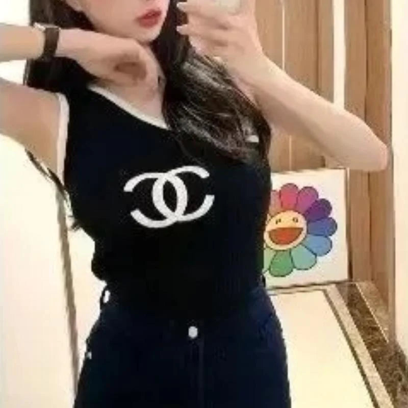 Fashion New Knitted Sling Spice Girl Slant Shoulder Vest Top 1024031120