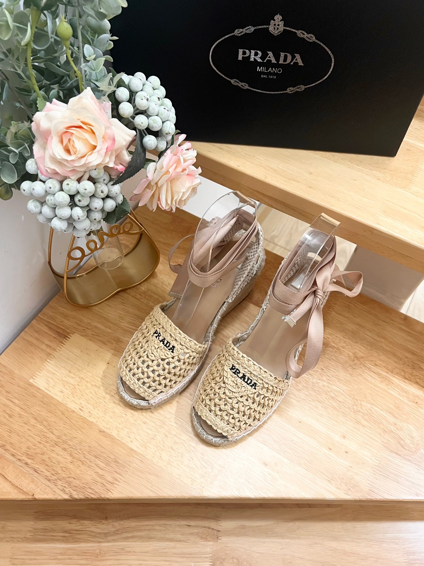 PRD Braided round toe wedge heel lace-up sandals bucket shoes 0724070902