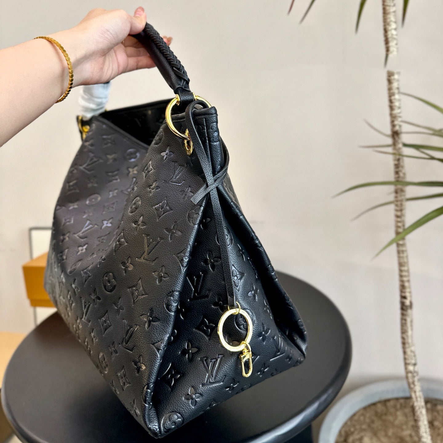 Black letter pattern leather bag