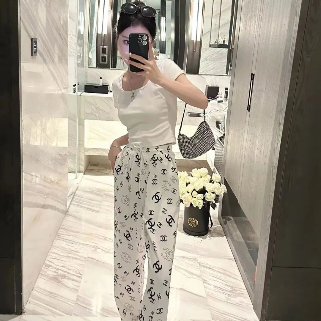Luxury Fashion Printed Casual Wide Leg Pants 1024062113