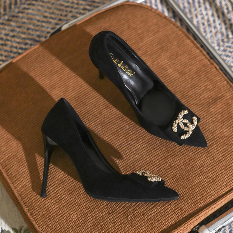 Pointed Toe Soft Black High Heels 0823112307