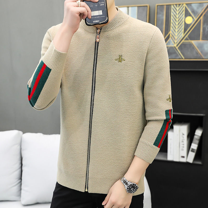 Men's Knitted Sweater Cardigan Stand Collar Little Bee Coat XC0823091105