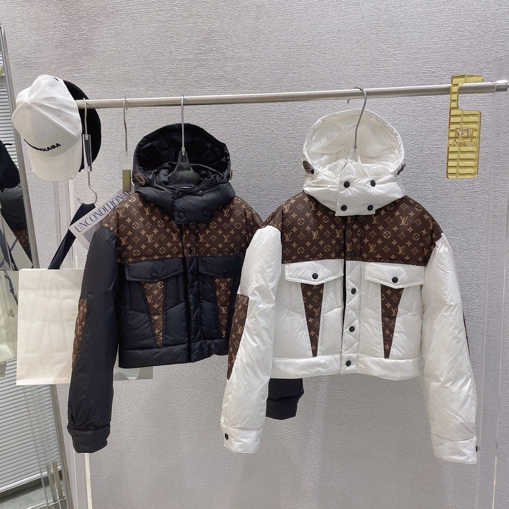 Hooded Stitching Presbyopia Short Down Jacket Casual Warm Plus Velvet Versatile Down Jacket Female Autumn and Winter New