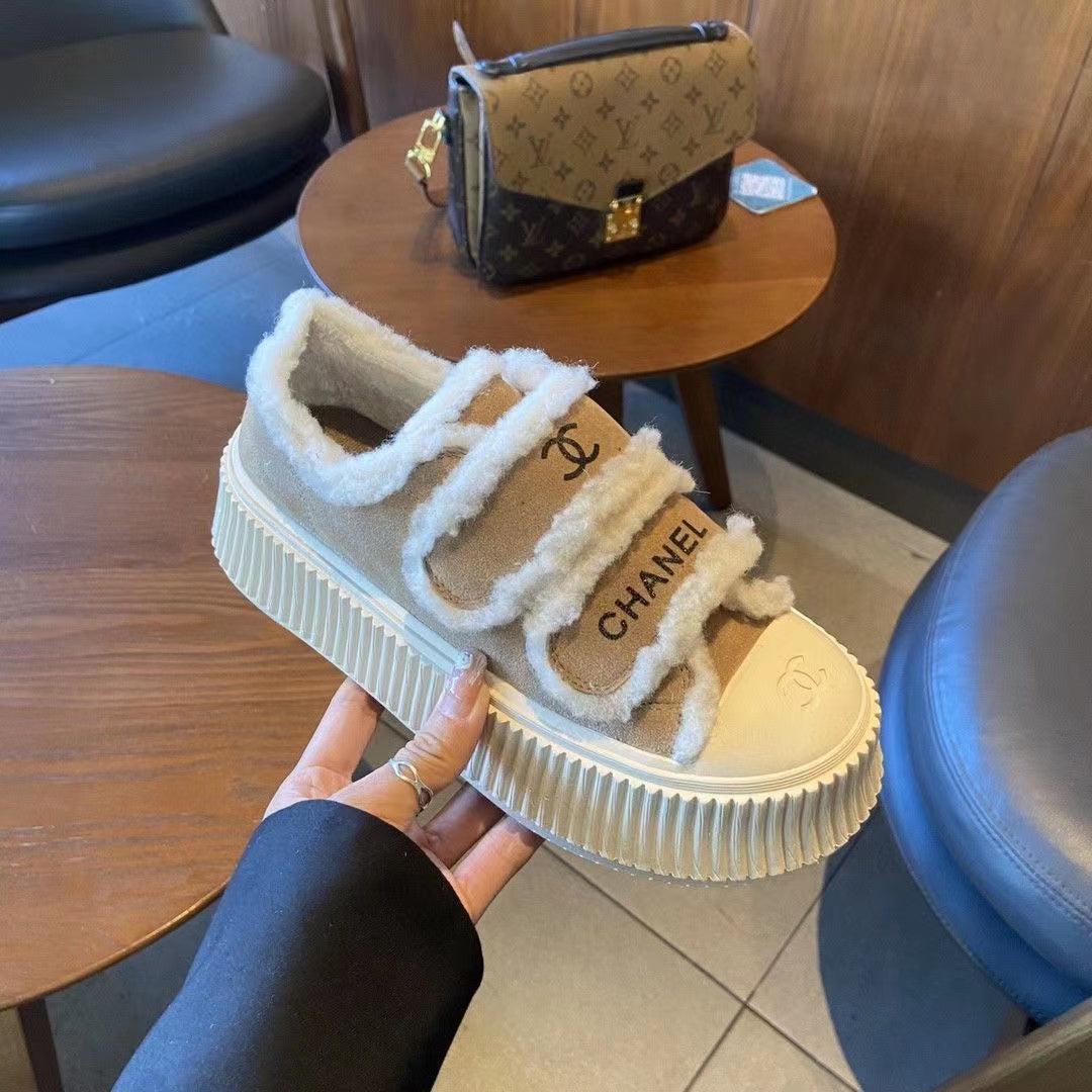 23 CL Velvet high-top and low-top genuine leather thick-soled warm Velcro fasteners, versatile and fashionable platform shoes PD 0423111405  1