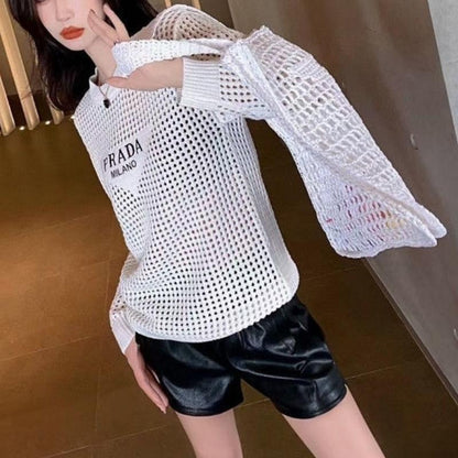 New hollow out knit sweater loose and versatile long sleeved pullover 1024030808