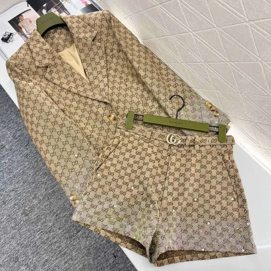 New jacquard rhinestone suit shorts set 1025031420