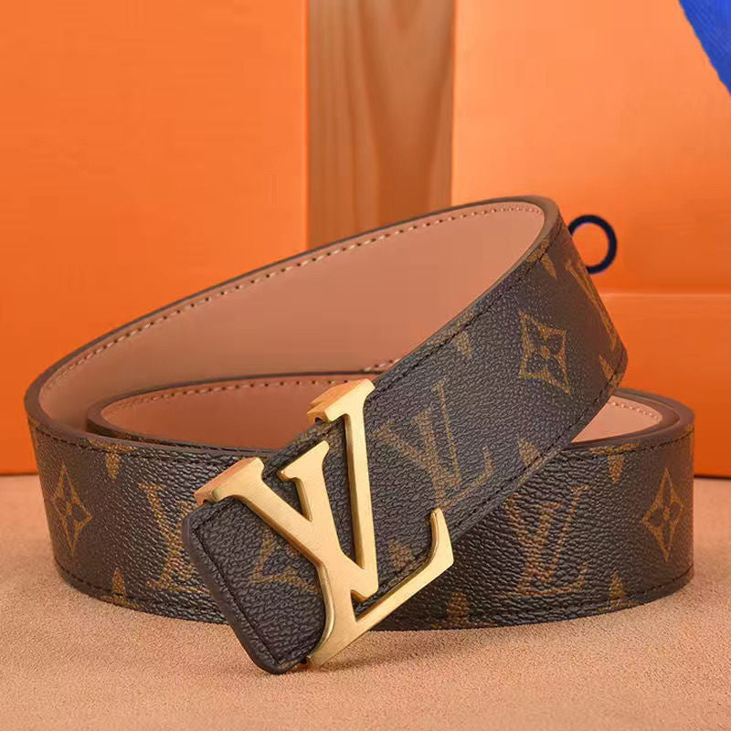 Men's belt high-grade letter leather business belt trend all-match strong and durable middle-aged and young casual pants belt