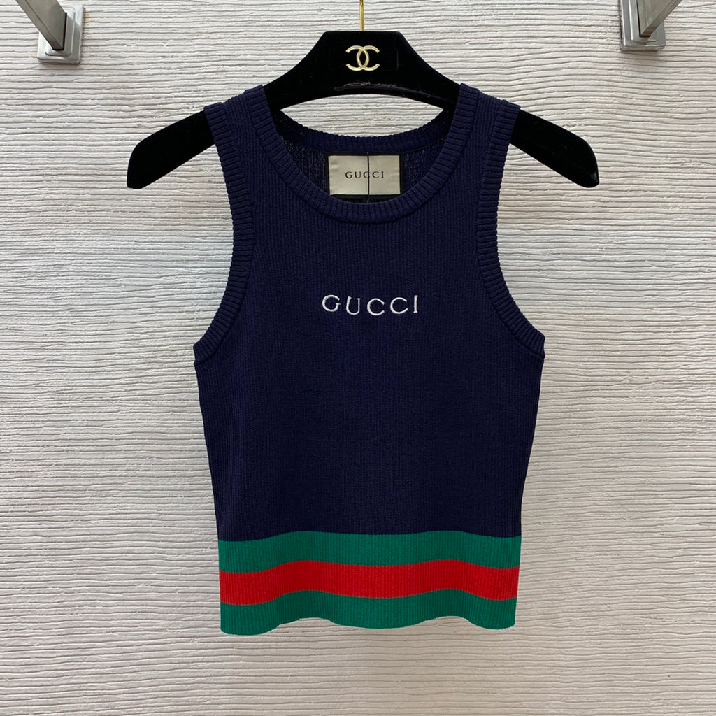 Slim-fit stretch-knit vest top with embroidered logo and contrast stripes 0724100901