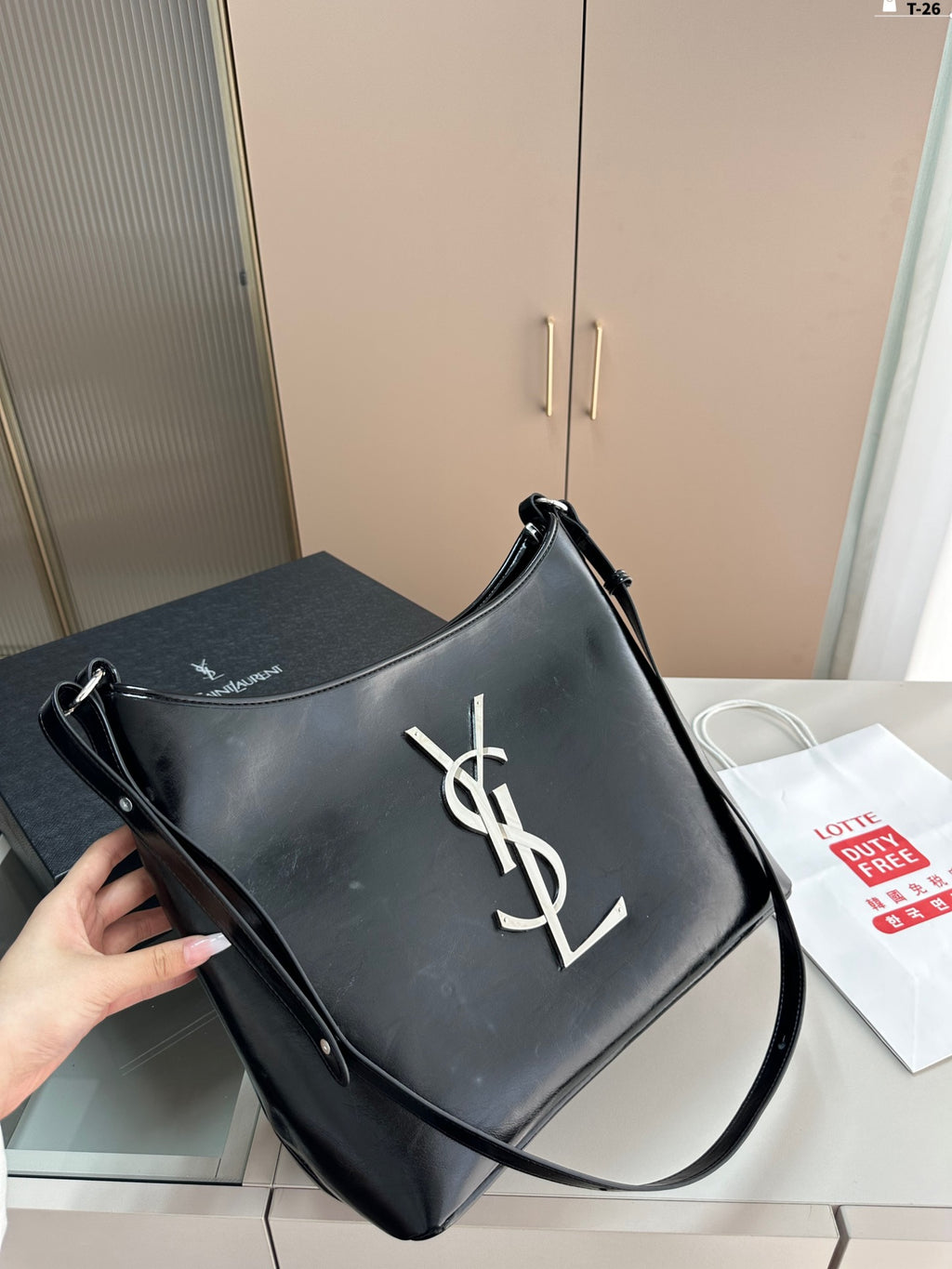 Y waxed leather black and silver underarm shopping bag 0724061208