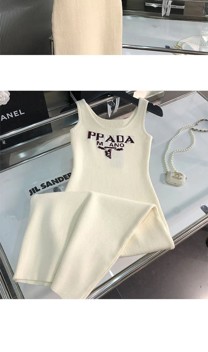 New Fashion All-match Ice Silk Knitted Sling Dress 1024040306