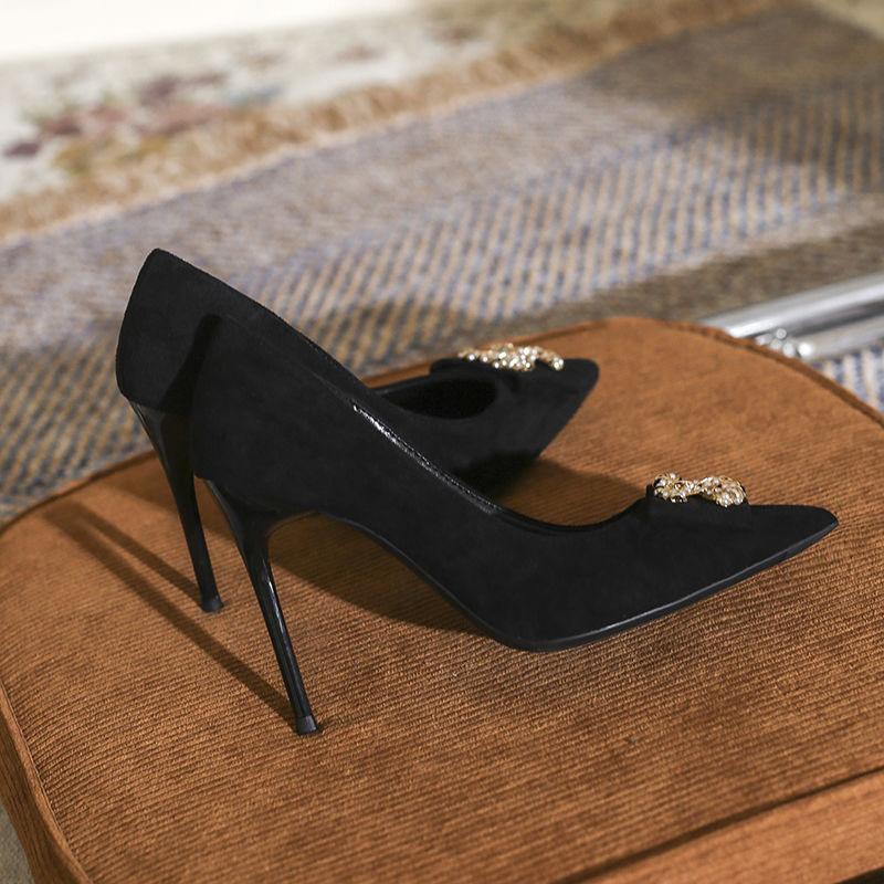 Pointed Toe Soft Black High Heels 0823112307