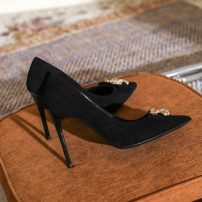 Pointed Toe Soft Black High Heels 0823112307