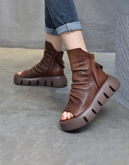 Handmade Retro Platform Fish-toe Sandals Boots