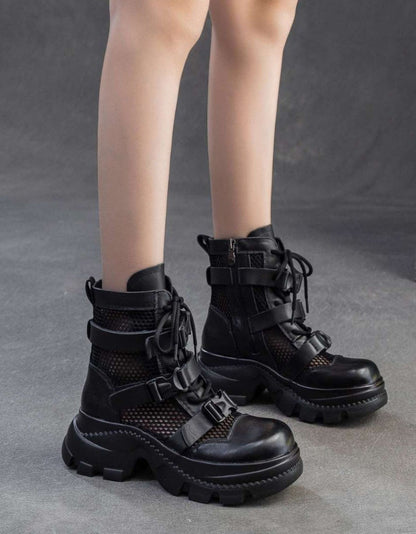 Buckle Front Retro Mesh Platform Sandals Boots