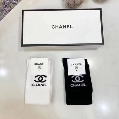 All-match new black cotton bronzing mid-length socks