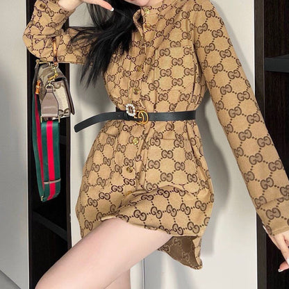 women's new jacquard denim shirt slit jacket