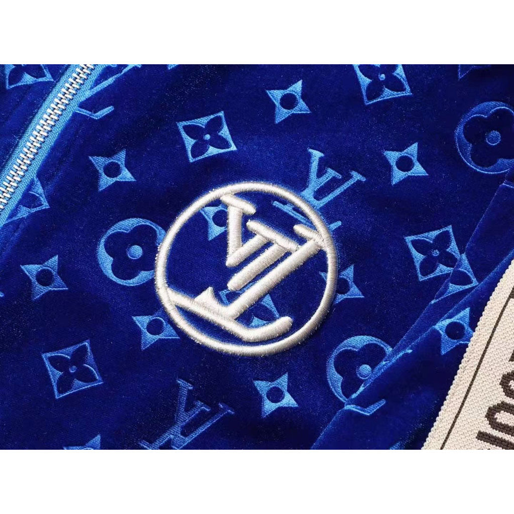 V Blue Embroidered Velvet Suit LXYMC23021504