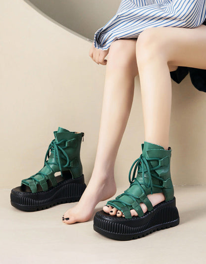 Cross Lace-up Open Toe Platform Sandals Boots